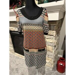 Young Threads Patchwork Print Puff Sleeve Dress Boho Women's Large